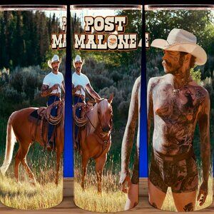 Post Malone Country On Horse No Shirt in Camo Shorts Cup Mug Tumbler 20oz